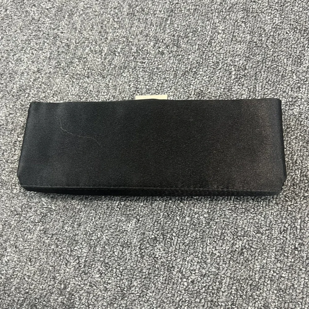 Woven Satin Evening Clutch Bag Black Rhinestone Formal Wedding Shoulder Bag OS